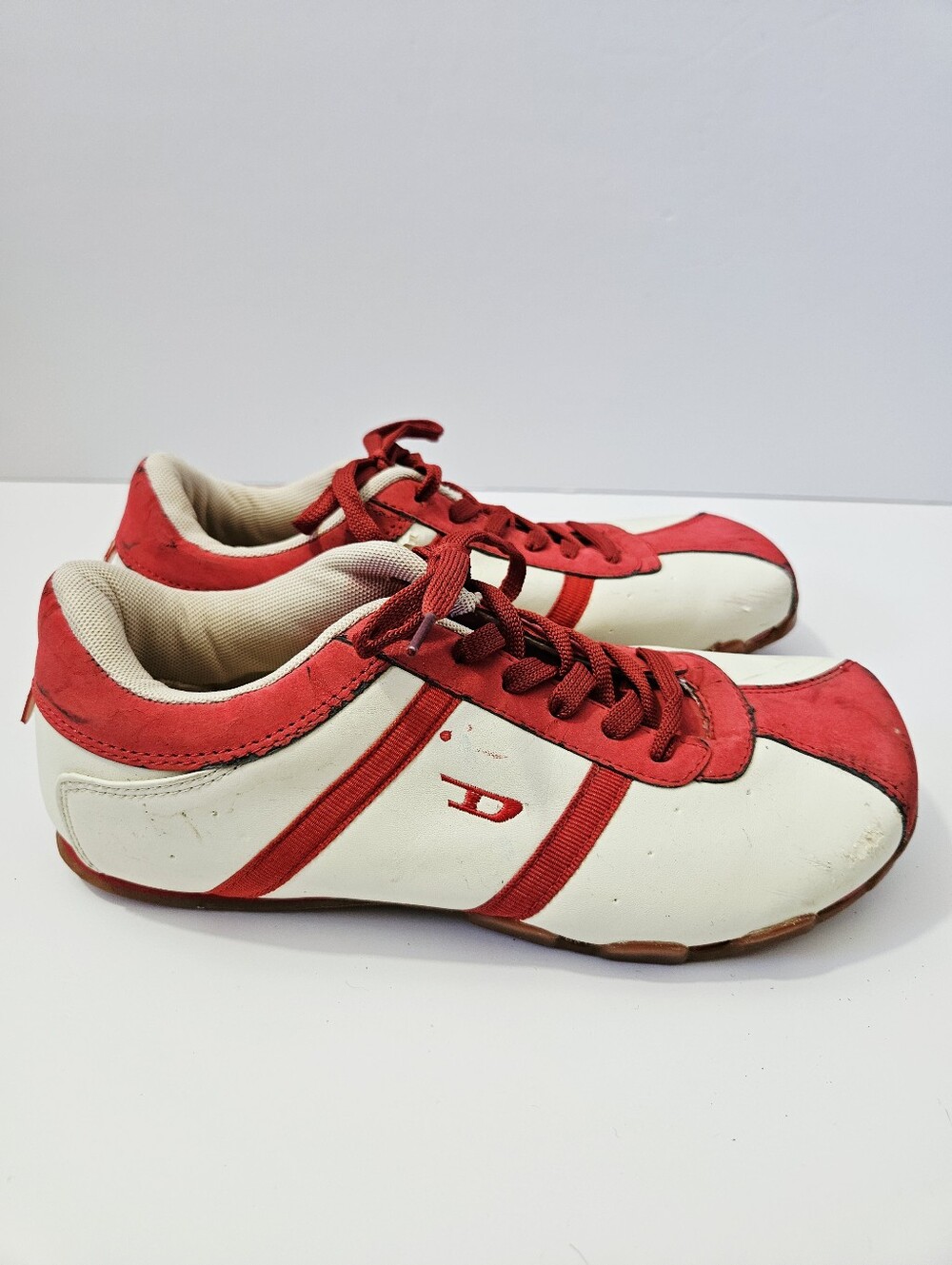 Vintage Diesel Proton Leather Sneakers Size 7.5 Red White Y2K